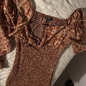 Brown Floral Smocked Dress